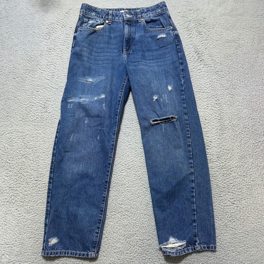Forever 21 Premium Womens Blue Denim Distressed‎ Straight Leg Jeans Size 27